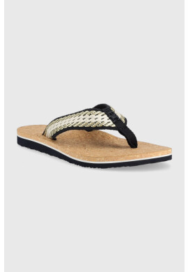 Tommy Hilfiger Джапанки TH CORK SANDAL в тъмносиньо с равна подметка FW0FW07145 - Pepit.bg