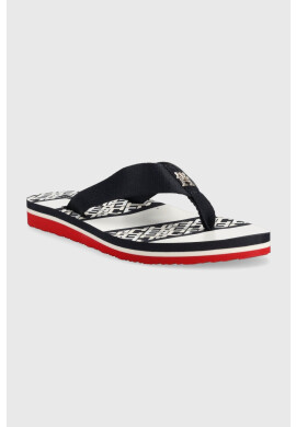 Tommy Hilfiger Джапанки TH MONOGRAM ESSENTIAL SANDAL в тъмносиньо с равна подметка FW0FW07162 - Pepit.bg