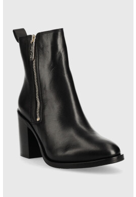 Tommy Hilfiger Кожени боти Zip High Heel Boot в черно с висок ток - Pepit.bg