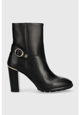 Tommy Hilfiger Кожени боти Belt High Heel Boot в черно с висок ток - Pepit.bg