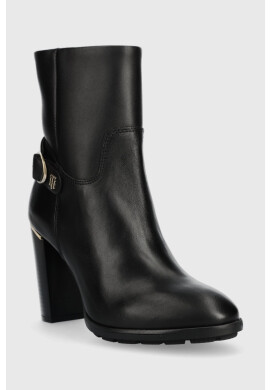 Tommy Hilfiger Кожени боти Belt High Heel Boot в черно с висок ток - Pepit.bg