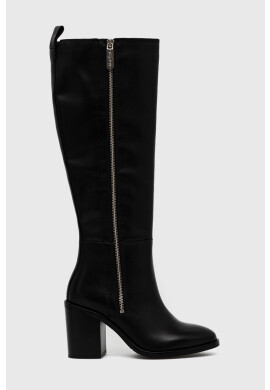 Tommy Hilfiger Кожени ботуши Zip High Heel Longboot в черно с висок ток - Pepit.bg