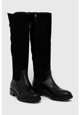 Tommy Hilfiger Кожени ботуши Th Suede Longboot в черно с равна подметка - Pepit.bg