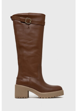 Tommy Hilfiger Кожени ботуши Belt Buckle Longboot в кафяво с висок ток - Pepit.bg