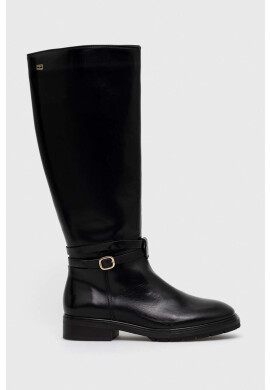 Tommy Hilfiger Кожени ботуши Leather Belt Longboot в черно с платформа - Pepit.bg