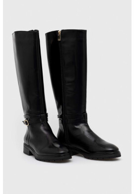 Tommy Hilfiger Кожени ботуши Leather Belt Longboot в черно с платформа - Pepit.bg