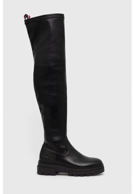 Tommy Hilfiger Кожени ботуши Monochromatic Over The Knee Boot в черно с платформа - Pepit.bg