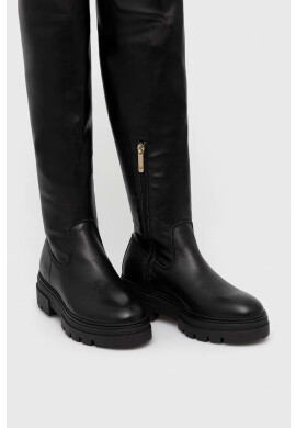 Tommy Hilfiger Кожени ботуши Monochromatic Over The Knee Boot в черно с платформа - Pepit.bg