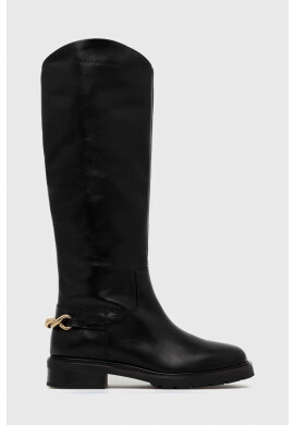Tommy Hilfiger Кожени ботуши Tommy Twist Flat Longboot в черно с равна подметка - Pepit.bg