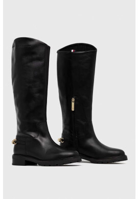 Tommy Hilfiger Кожени ботуши Tommy Twist Flat Longboot в черно с равна подметка - Pepit.bg