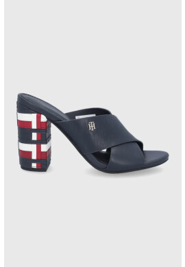 Tommy Hilfiger Кожени чехли дамски в тъмносиньо с висок ток - Pepit.bg