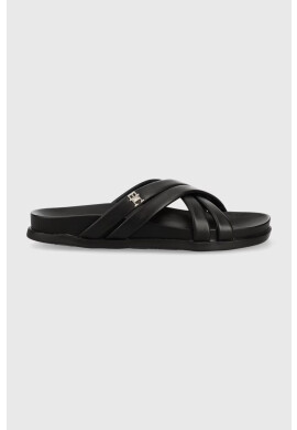 Tommy Hilfiger Кожени чехли STRAP FEMININE SANDAL в черно - Pepit.bg