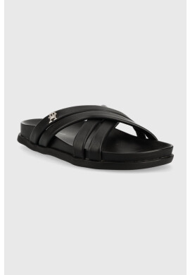 Tommy Hilfiger Кожени чехли STRAP FEMININE SANDAL в черно - Pepit.bg