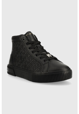 Tommy Hilfiger Кожени маратонки Th Monogram Leather Sneaker High в черно - Pepit.bg