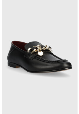 Tommy Hilfiger Кожени мокасини CHAIN LOAFER в черно с равна подметка - Pepit.bg