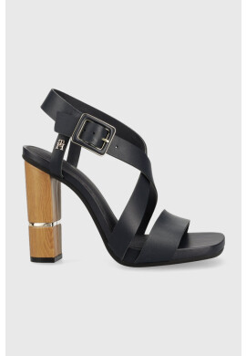 Tommy Hilfiger Кожени сандали HARDWARE BLOCK HIGH HEEL в тъмносиньо FW0FW07016 - Pepit.bg
