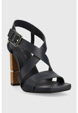 Tommy Hilfiger Кожени сандали HARDWARE BLOCK HIGH HEEL в тъмносиньо FW0FW07016 - Pepit.bg