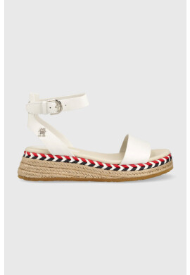 Tommy Hilfiger Кожени сандали LOW WEDGE SANDAL в бяло с платформа - Pepit.bg