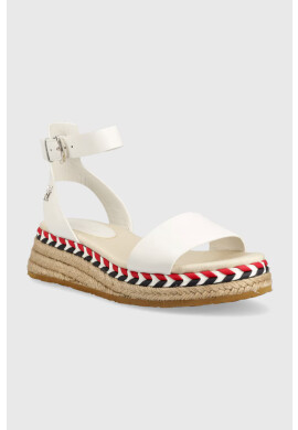 Tommy Hilfiger Кожени сандали LOW WEDGE SANDAL в бяло с платформа - Pepit.bg