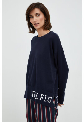 Tommy Hilfiger Памучен пуловер дамски в тъмносиньо - Pepit.bg