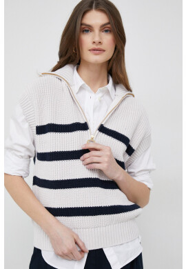 Tommy Hilfiger Памучен пуловер в бежово от топла материя с поло - Pepit.bg