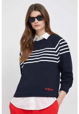 Tommy Hilfiger Памучен суичър в тъмносиньо с десен - Pepit.bg