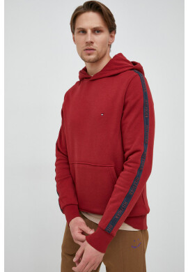 Tommy Hilfiger Памучен суичър в бордо с качулка с апликация - Pepit.bg