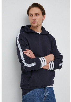 Tommy Hilfiger Памучен суичър в тъмносиньо с качулка с апликация - Pepit.bg
