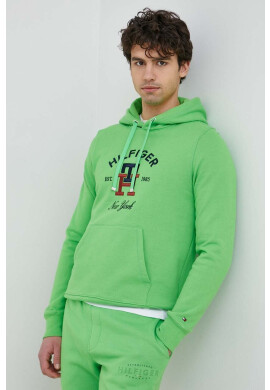 Tommy Hilfiger Памучен суичър в зелено с качулка с апликация - Pepit.bg