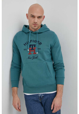 Tommy Hilfiger Памучен суичър в зелено с качулка с апликация - Pepit.bg