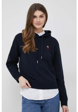 Tommy Hilfiger Памучен суичър в тъмносиньо с качулка с изчистен дизайн - Pepit.bg