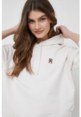 Tommy Hilfiger Памучен суичър в бяло с качулка с изчистен дизайн - Pepit.bg