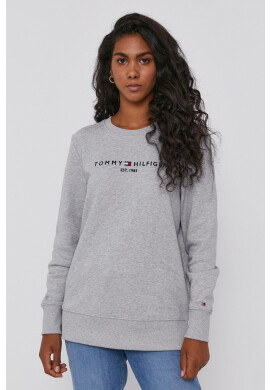 Tommy Hilfiger Памучен суичър дамски в сиво с апликация - Pepit.bg
