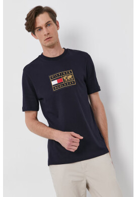 Tommy Hilfiger Памучна тениска в тъмносиньо с апликация - Pepit.bg