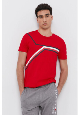 Tommy Hilfiger Памучна тениска в червено с принт - Pepit.bg
