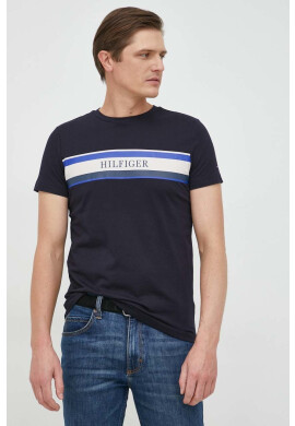 Tommy Hilfiger Памучна тениска в тъмносиньо с принт - Pepit.bg