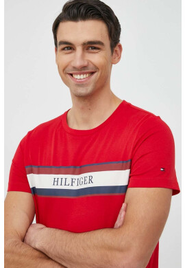 Tommy Hilfiger Памучна тениска в червено с принт - Pepit.bg