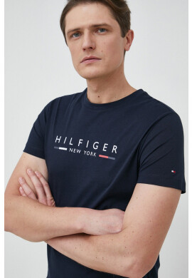Tommy Hilfiger Памучна тениска в тъмносиньо с принт - Pepit.bg