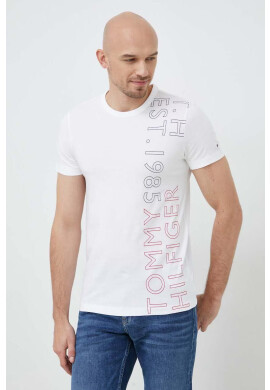 Tommy Hilfiger Памучна тениска в бяло с принт - Pepit.bg