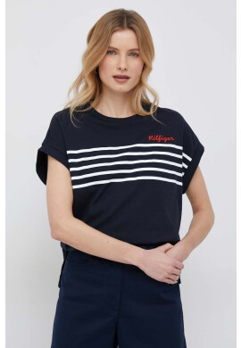 Tommy Hilfiger Памучна тениска в тъмносиньо - Pepit.bg