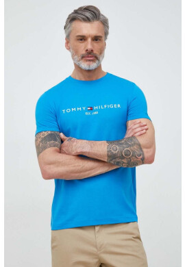 Tommy Hilfiger Памучна тениска в синьо с десен - Pepit.bg