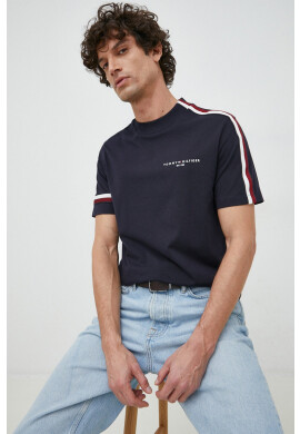 Tommy Hilfiger Памучна тениска в тъмносиньо с апликация - Pepit.bg