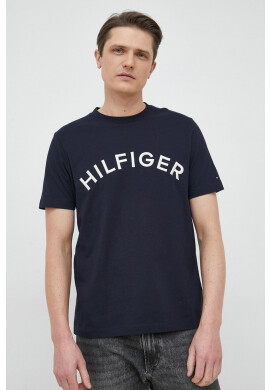 Tommy Hilfiger Памучна тениска в тъмносиньо с десен - Pepit.bg