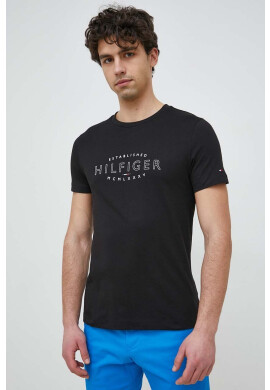 Tommy Hilfiger Памучна тениска в черно с принт - Pepit.bg