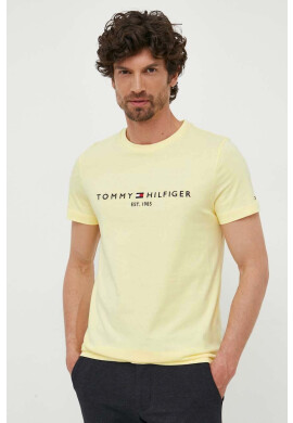 Tommy Hilfiger Памучна тениска в жълто с десен - Pepit.bg