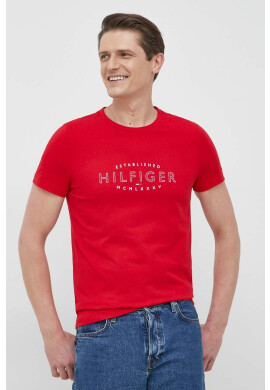 Tommy Hilfiger Памучна тениска в червено с принт - Pepit.bg