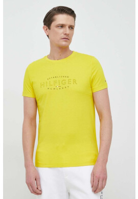 Tommy Hilfiger Памучна тениска в жълто с принт - Pepit.bg