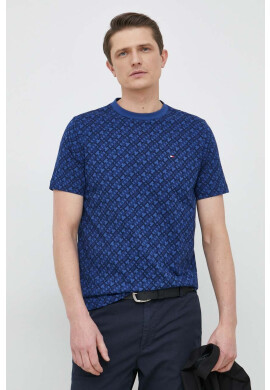 Tommy Hilfiger Памучна тениска в тъмносиньо с десен - Pepit.bg