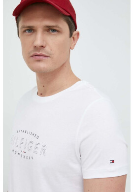 Tommy Hilfiger Памучна тениска в бяло с принт - Pepit.bg