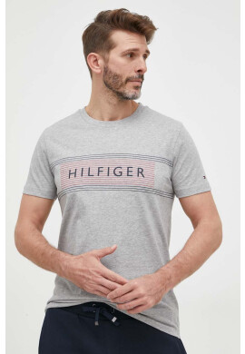Tommy Hilfiger Памучна тениска в сиво с принт - Pepit.bg